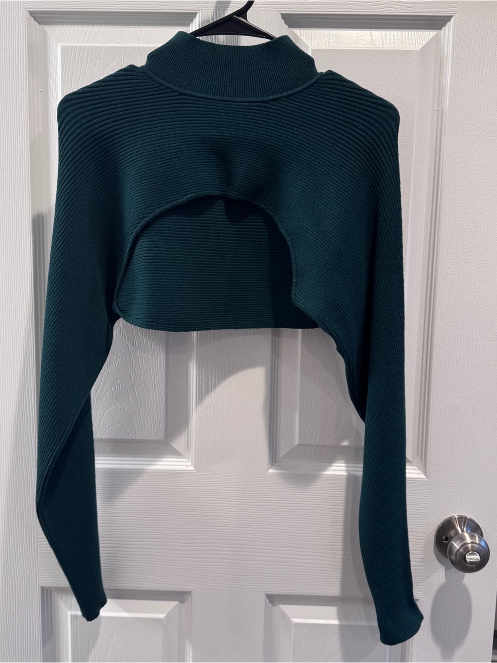 Banana Republic Tall S Forest Green Ribbed Bolero Shrug Mock Neck Y2K Sweater